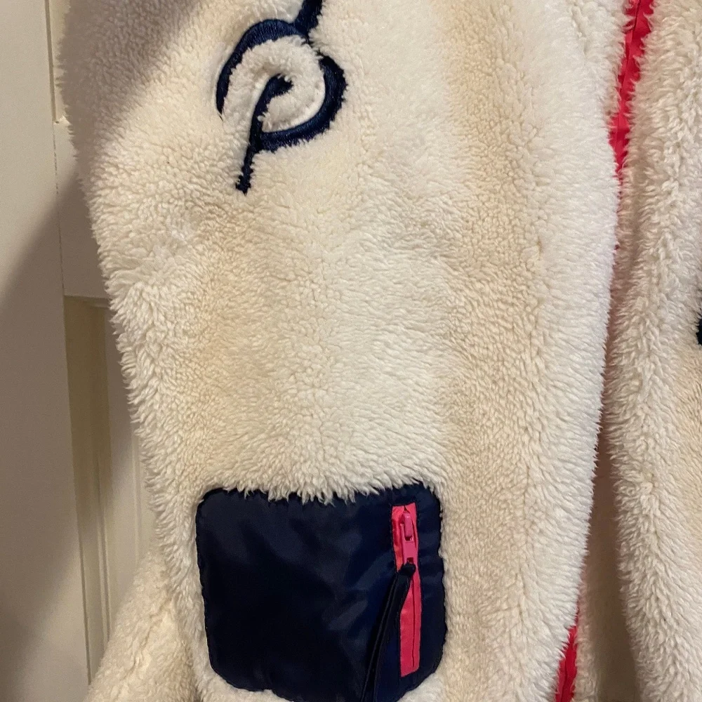 Peloton Sherpa White Hot Pink Navy Zip Teddy Fleece Womens Jacket Size XXL - Picture 6 of 7